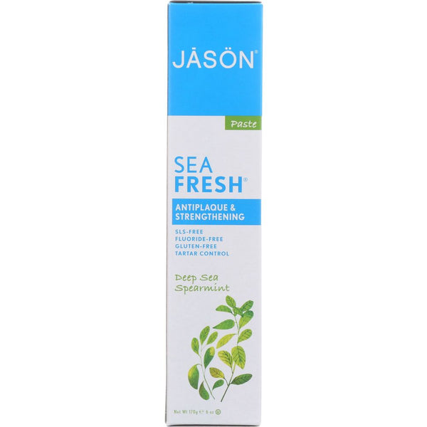 JASON Sea Fresh Toothpaste featuring natural ingredients like Blue Green Algae, Parsley Extracts and Bamboo Powder.